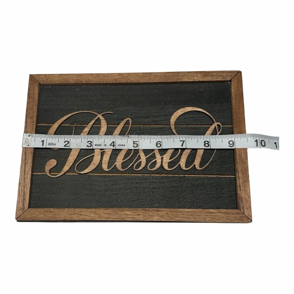 Blessed Wooden Farmhouse Style Sign - Black & Brown with easel